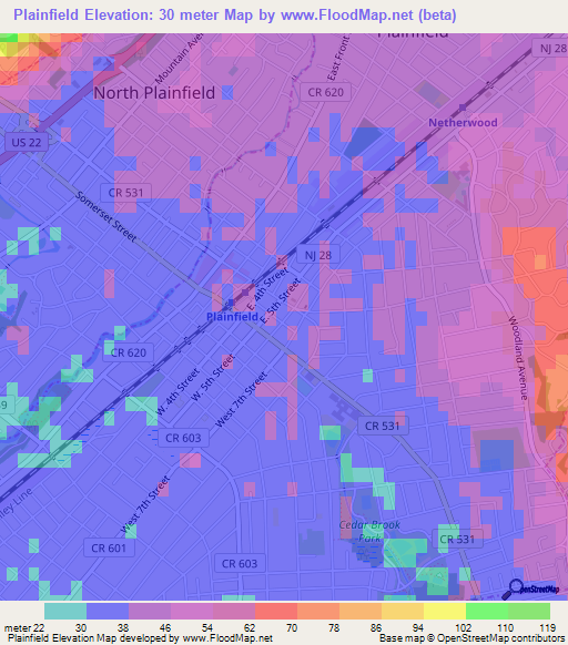 Plainfield,US Elevation Map