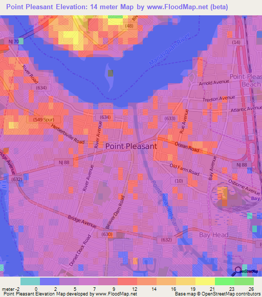 Point Pleasant,US Elevation Map