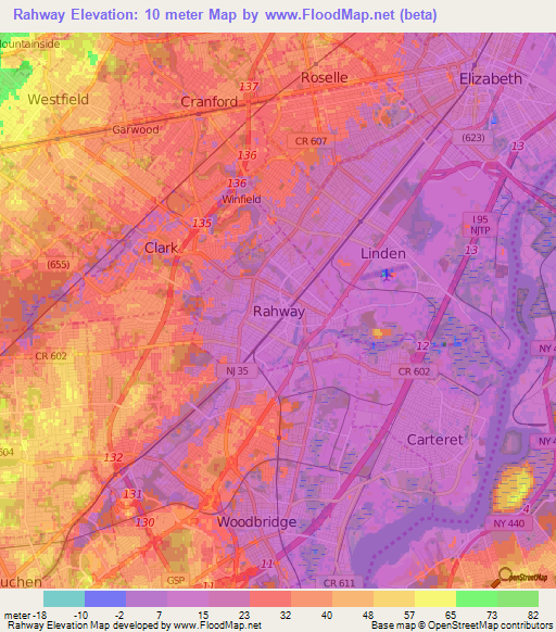 Rahway,US Elevation Map