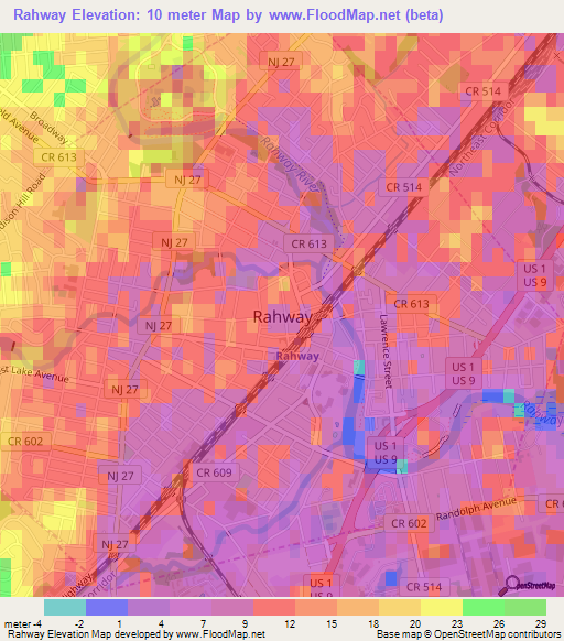 Rahway,US Elevation Map