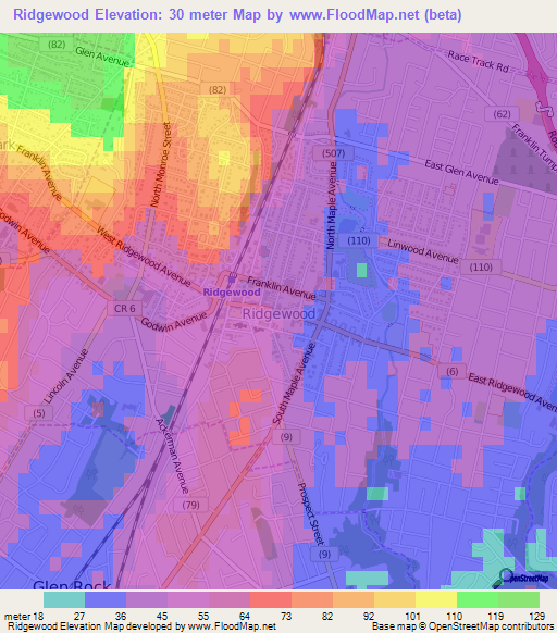 Ridgewood,US Elevation Map