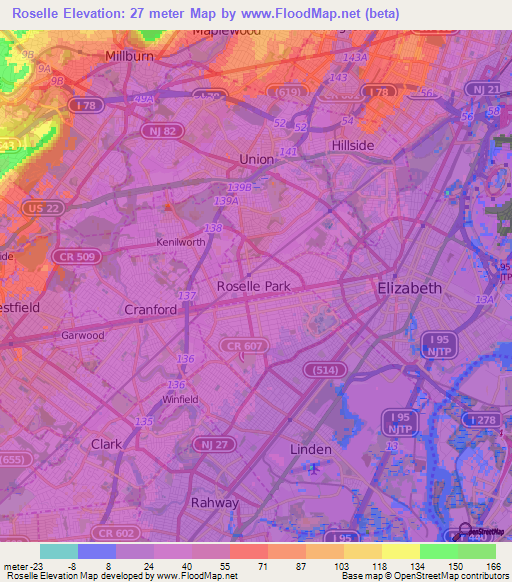 Roselle,US Elevation Map