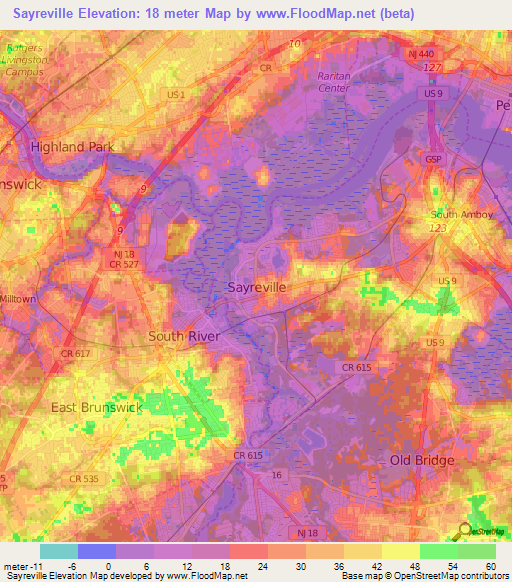 Sayreville,US Elevation Map