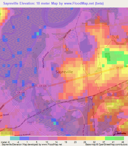 Sayreville,US Elevation Map