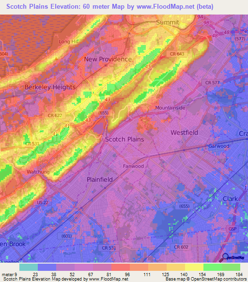 Scotch Plains,US Elevation Map