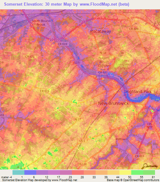 Somerset,US Elevation Map