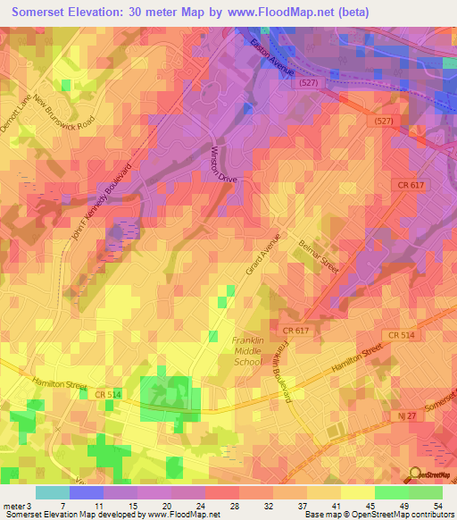 Somerset,US Elevation Map