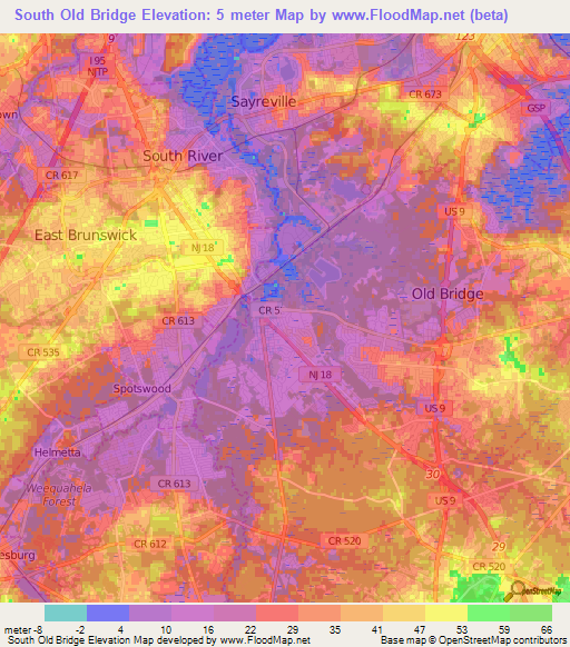 South Old Bridge,US Elevation Map