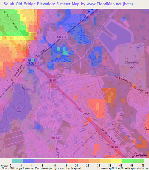 South Old Bridge,US Elevation Map