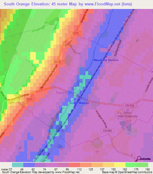 South Orange,US Elevation Map