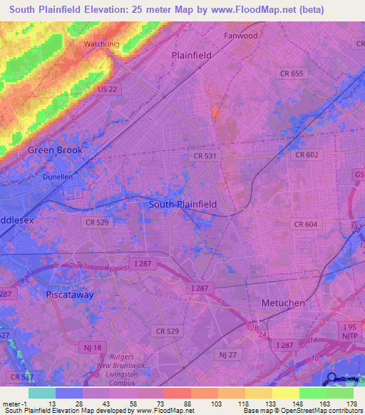 South Plainfield,US Elevation Map