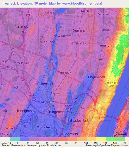 Teaneck,US Elevation Map