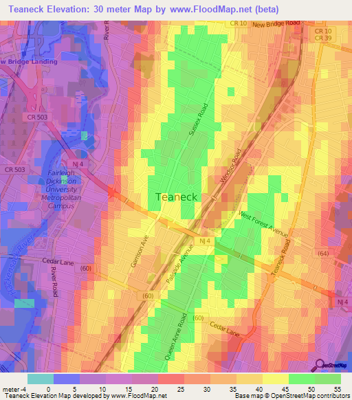 Teaneck,US Elevation Map