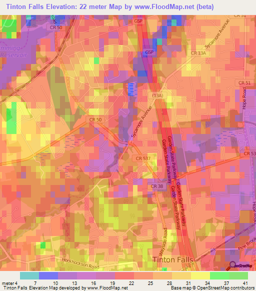 Tinton Falls,US Elevation Map