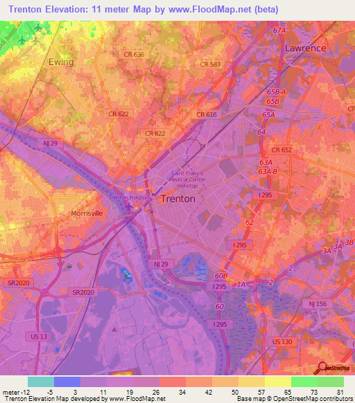 Trenton,US Elevation Map