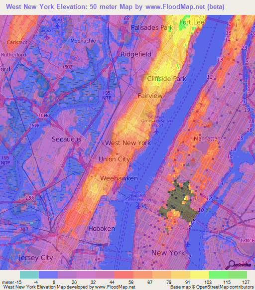 West New York,US Elevation Map