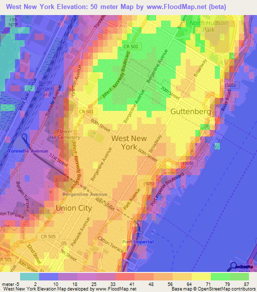 West New York,US Elevation Map