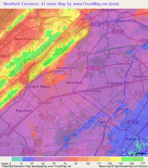 Westfield,US Elevation Map