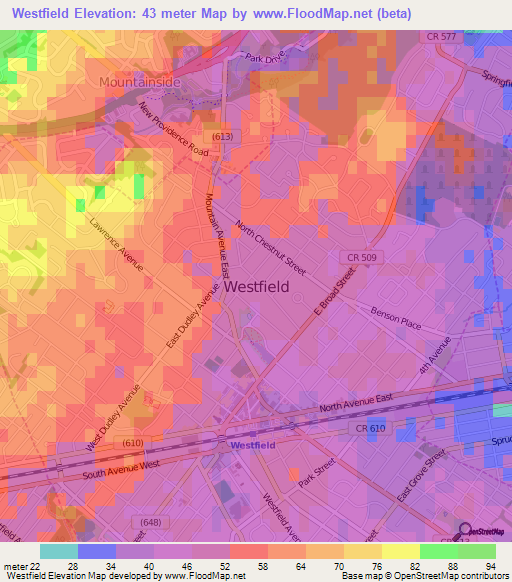 Westfield,US Elevation Map