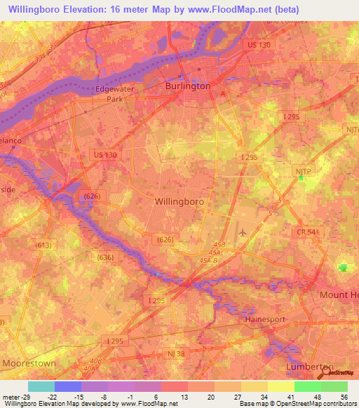 Willingboro,US Elevation Map