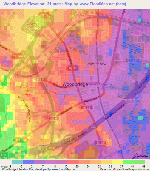 Woodbridge,US Elevation Map