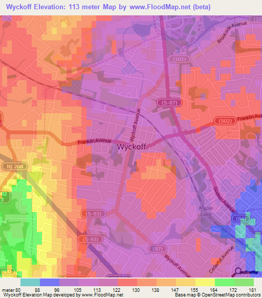 Wyckoff,US Elevation Map