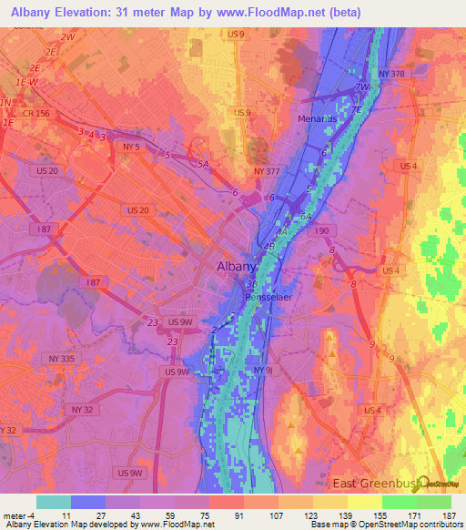 Albany,US Elevation Map