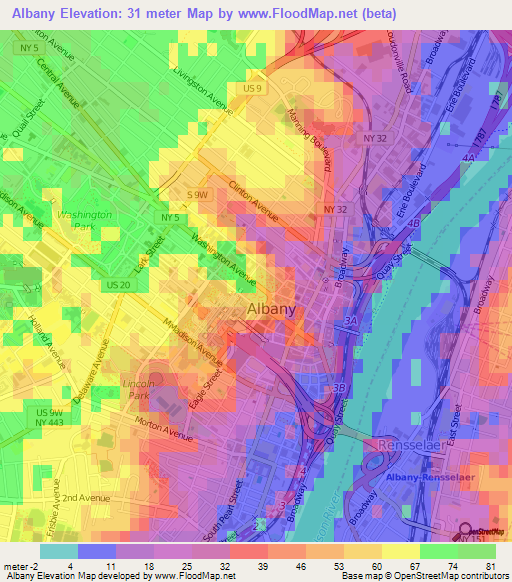 Albany,US Elevation Map