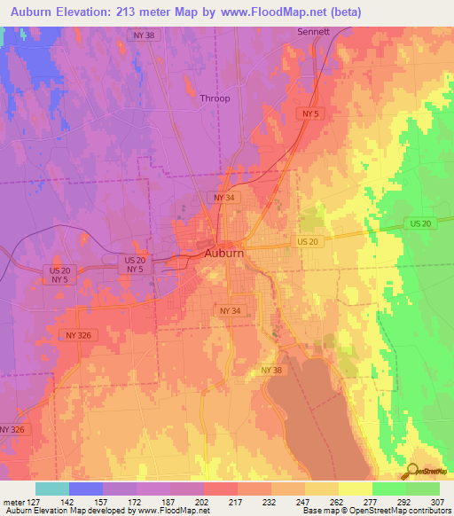 Auburn,US Elevation Map