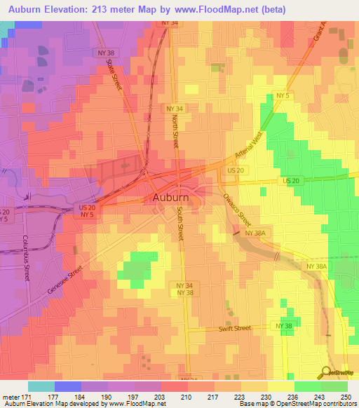 Auburn,US Elevation Map