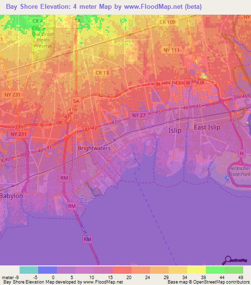 Bay Shore,US Elevation Map