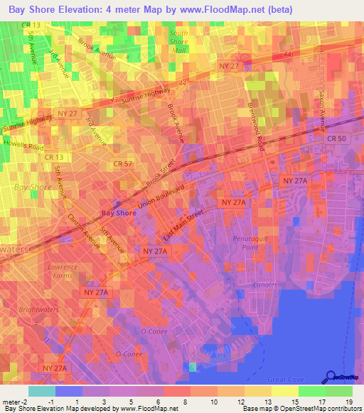 Bay Shore,US Elevation Map