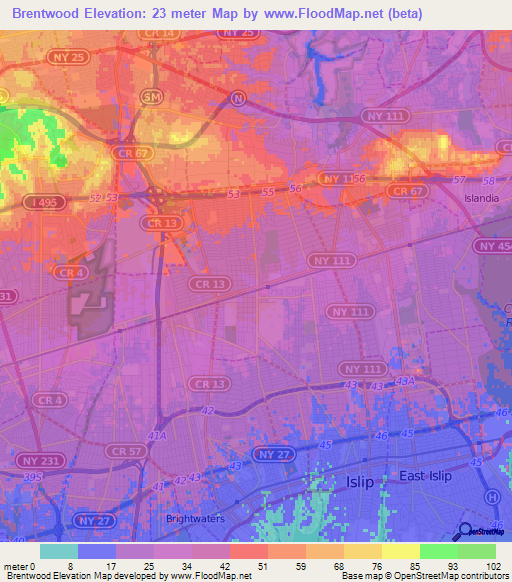 Brentwood,US Elevation Map