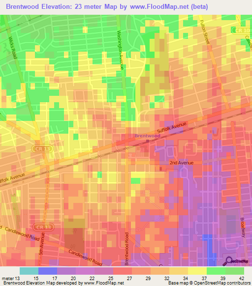 Brentwood,US Elevation Map