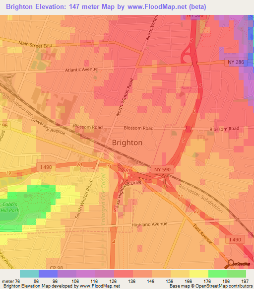 Brighton,US Elevation Map