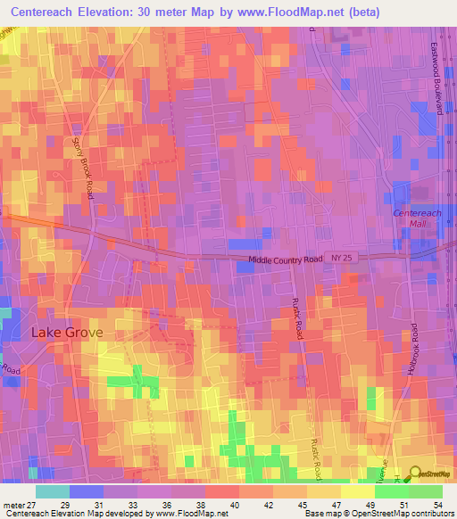 Centereach,US Elevation Map