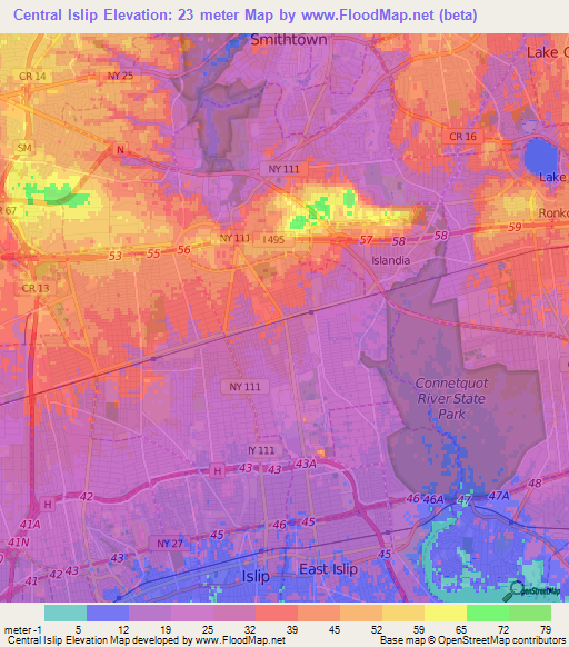 Central Islip,US Elevation Map