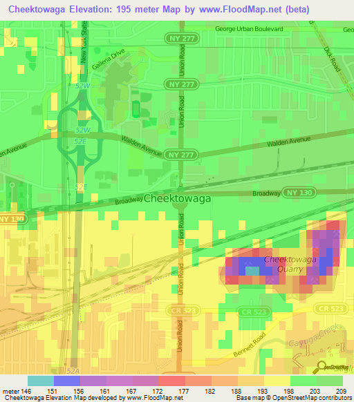 Cheektowaga,US Elevation Map