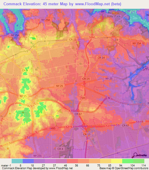 Commack,US Elevation Map