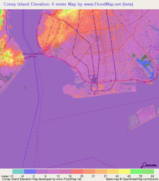 Coney Island,US Elevation Map