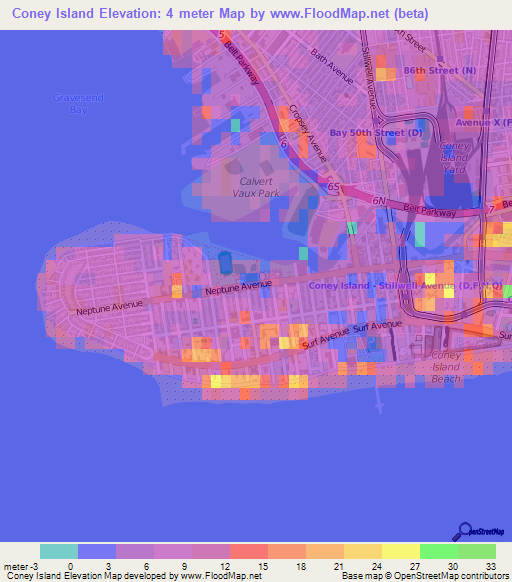 Coney Island,US Elevation Map