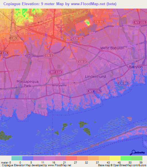 Copiague,US Elevation Map