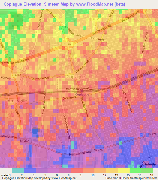 Copiague,US Elevation Map