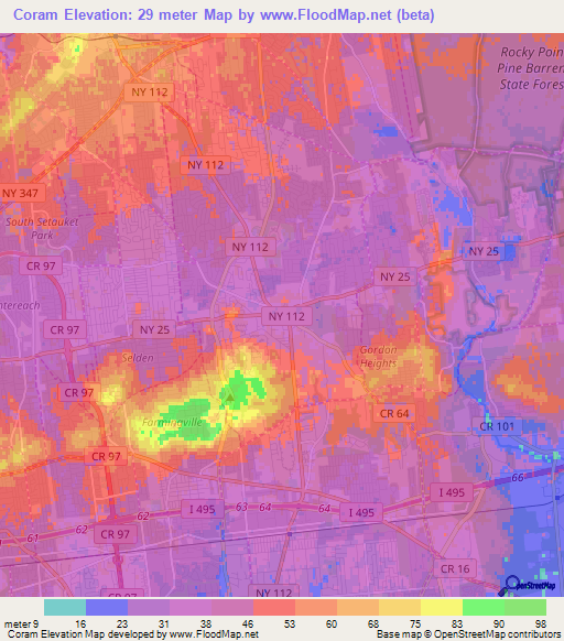 Coram,US Elevation Map