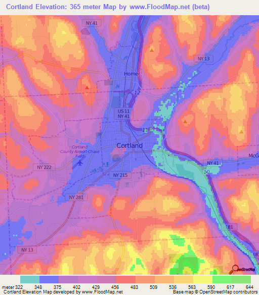 Cortland,US Elevation Map