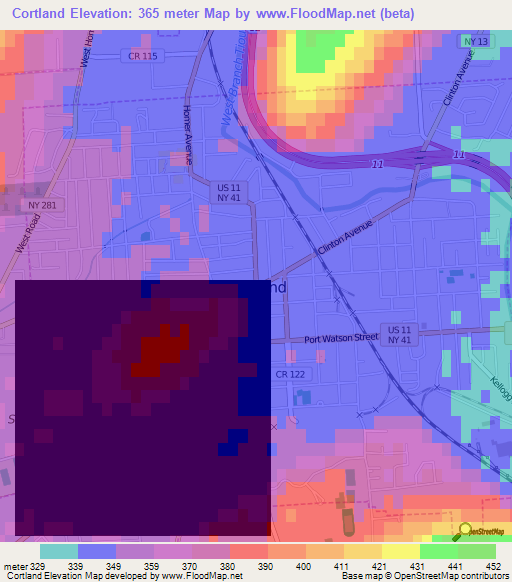 Cortland,US Elevation Map