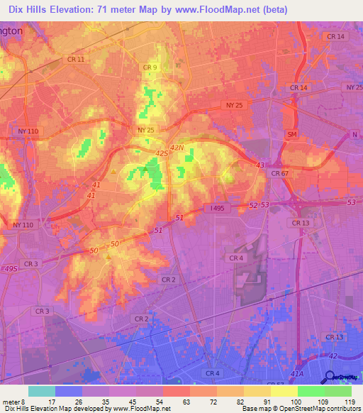 Dix Hills,US Elevation Map