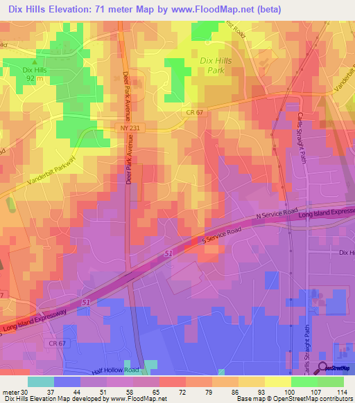 Dix Hills,US Elevation Map