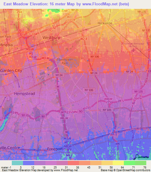 East Meadow,US Elevation Map