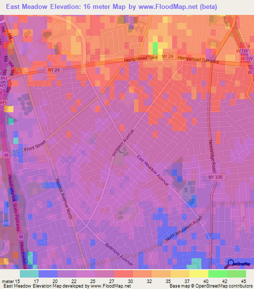 East Meadow,US Elevation Map